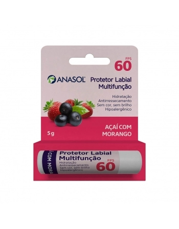 ANASOL PROTETOR LABIAL FPS 60 AÇAÍ COM MORANGO - 5 G
